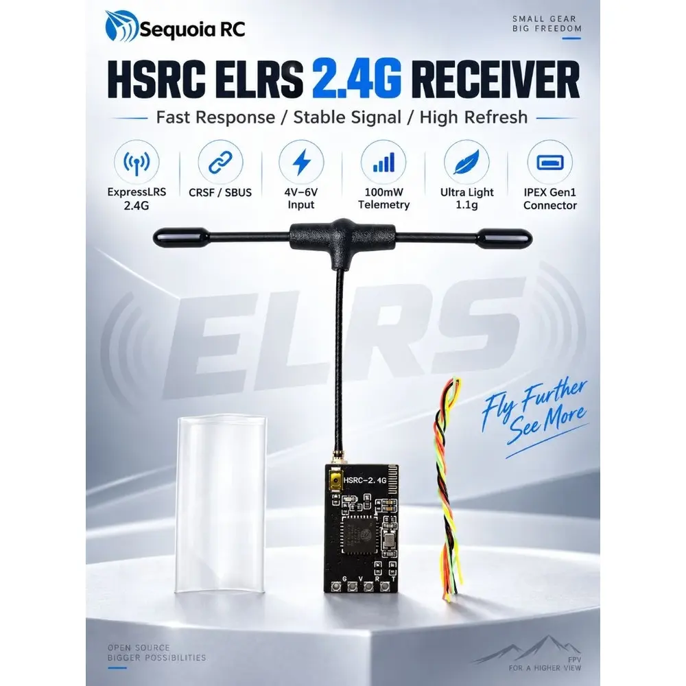 ELRS 2.4G 接收機 HSRC 1.1g 輕量 T型天線 CRSF/SBUS FPV 穿越機 接收機 電翼動力(主圖)