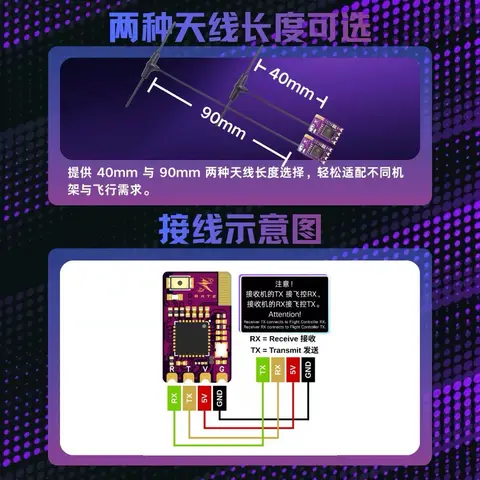 瑞速科技 RATE ELRS 2.4G PRO 接收機 穿越機/固定翼/航模用 超小體積 內含一般天線/耐炸羊角天線（細節圖 2）