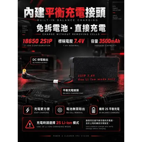 電翼動力 18650 2S 3500mAh FPV Goggles供電器 電池盒 支援DJI/類比眼鏡 長續航（細節圖 1）