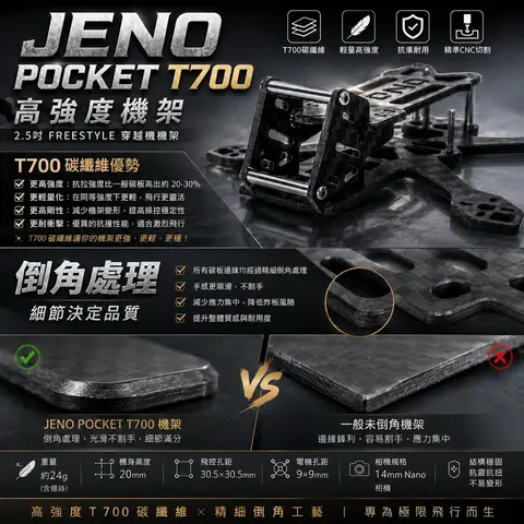 JENO POCKET T700 高強度機架｜2.5吋 Freestyle 穿越機機架（細節圖 1）